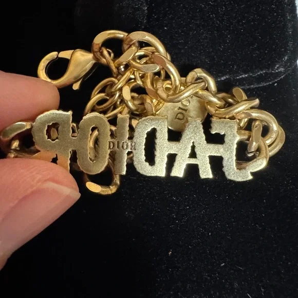 Dior J'Adior Charm Bracelet Gold Tone Crystal Logo - Picture 4 of 4